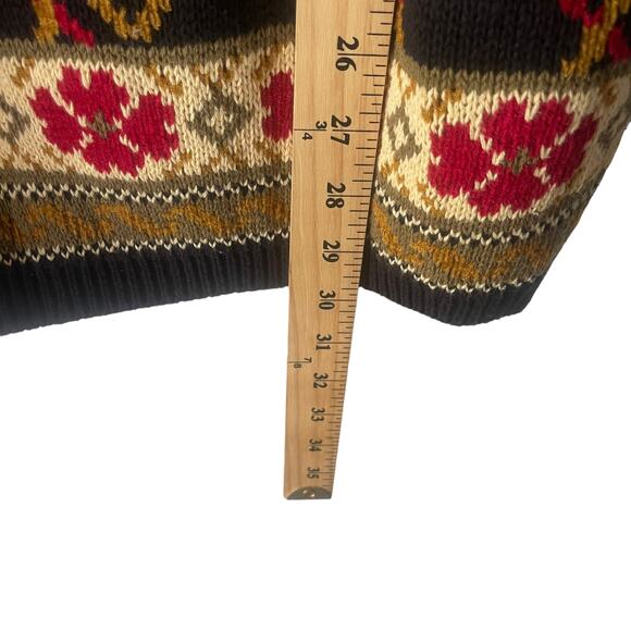 Lands' End Women's Medium Chunky Knit Black Geometric Pattern Crew Neck Sweater - Picture 8 of 8